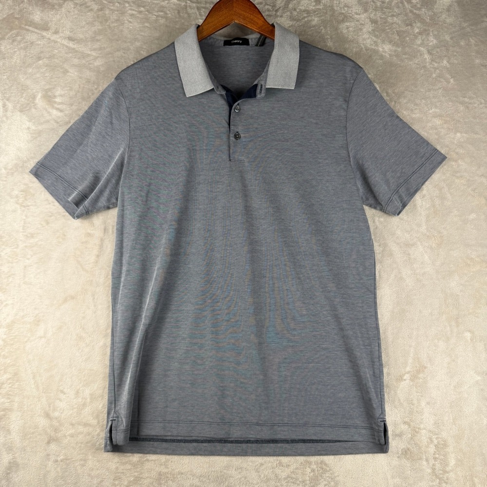 Theory Mens Atlas Pique 2 Polo Shirt Blue Grey Melange Short Sleeve N0195533 L